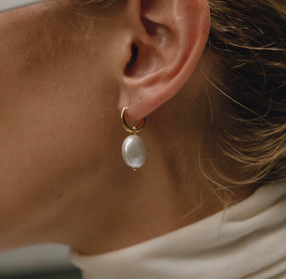 Simple Round Pearl Hoops